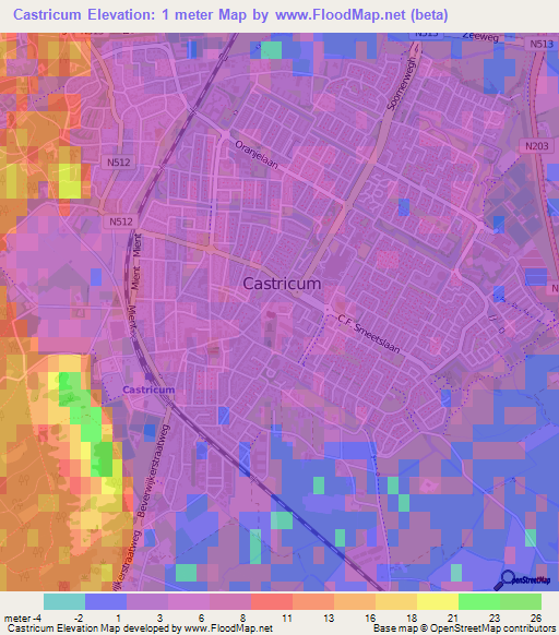 Castricum,Netherlands Elevation Map