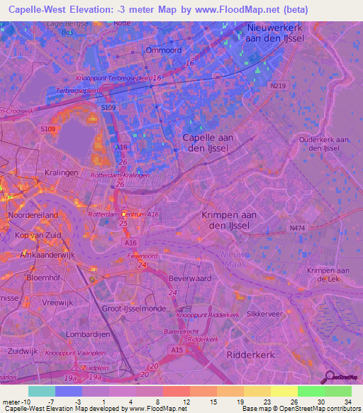 Capelle-West,Netherlands Elevation Map