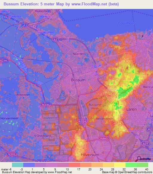 Bussum,Netherlands Elevation Map