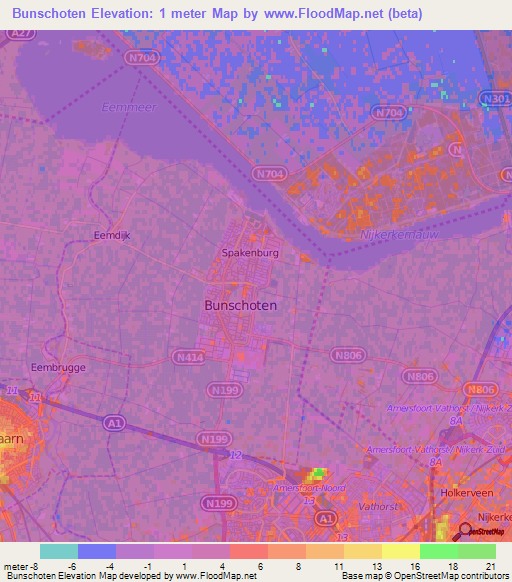 Bunschoten,Netherlands Elevation Map