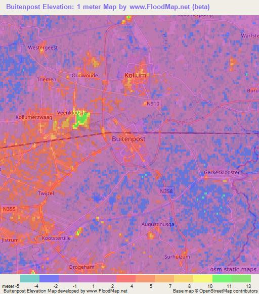 Buitenpost,Netherlands Elevation Map