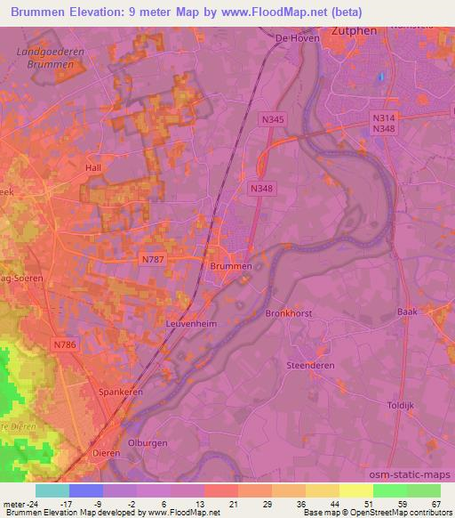 Brummen,Netherlands Elevation Map