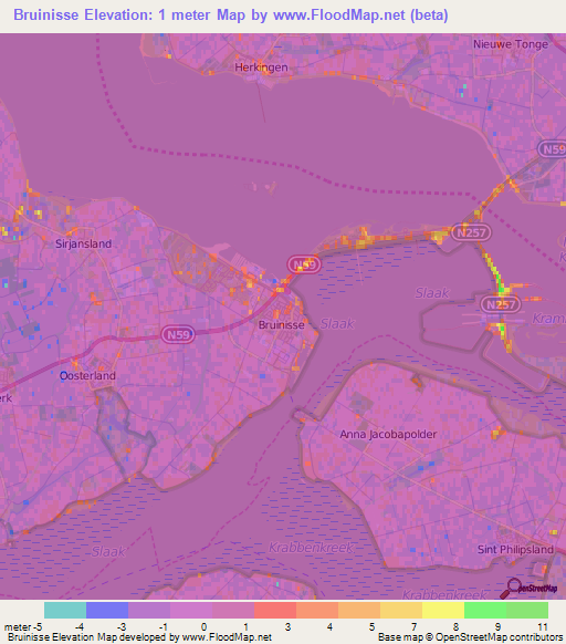 Bruinisse,Netherlands Elevation Map