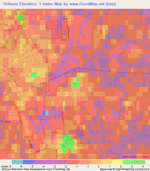 Britsum,Netherlands Elevation Map