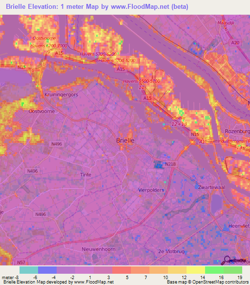 Brielle,Netherlands Elevation Map