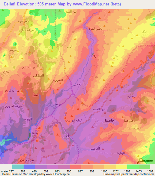 Dellafi,Lebanon Elevation Map