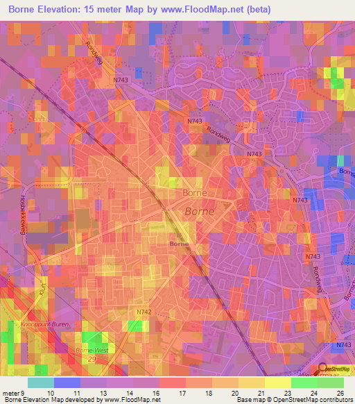Borne,Netherlands Elevation Map
