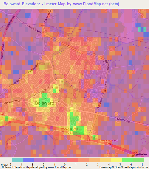 Bolsward,Netherlands Elevation Map