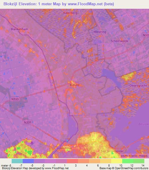 Blokzijl,Netherlands Elevation Map