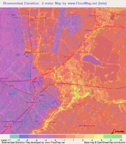 Bloemendaal,Netherlands Elevation Map