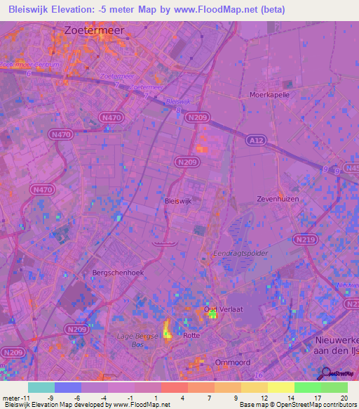 Bleiswijk,Netherlands Elevation Map