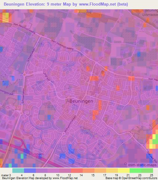 Beuningen,Netherlands Elevation Map