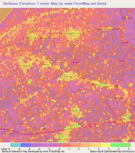 Berltsum,Netherlands Elevation Map