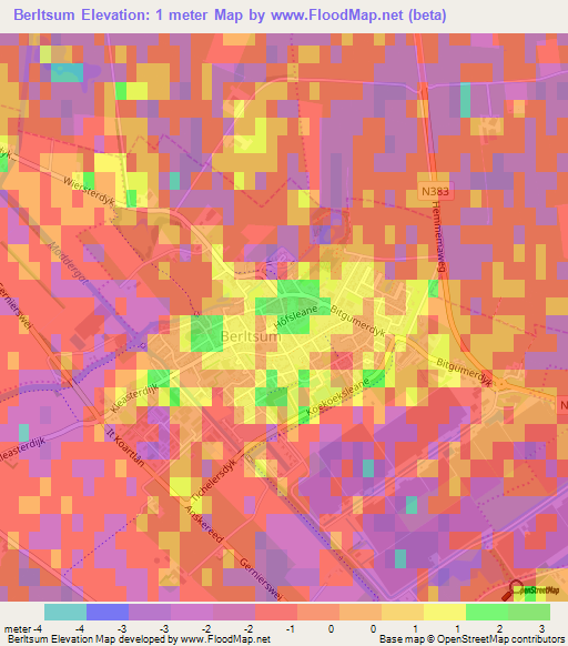Berltsum,Netherlands Elevation Map