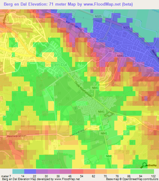 Berg en Dal,Netherlands Elevation Map