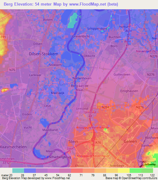 Berg,Netherlands Elevation Map