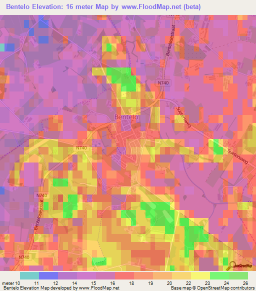 Bentelo,Netherlands Elevation Map
