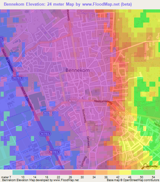 Bennekom,Netherlands Elevation Map