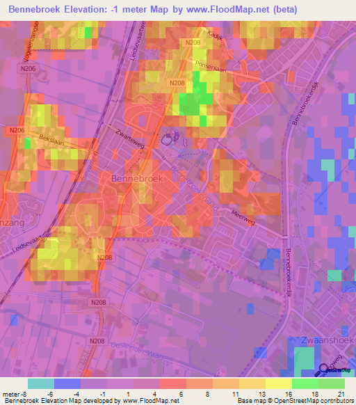 Bennebroek,Netherlands Elevation Map