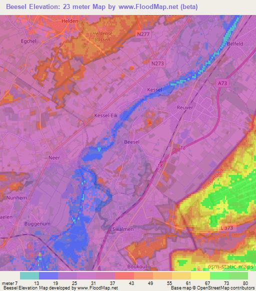Beesel,Netherlands Elevation Map