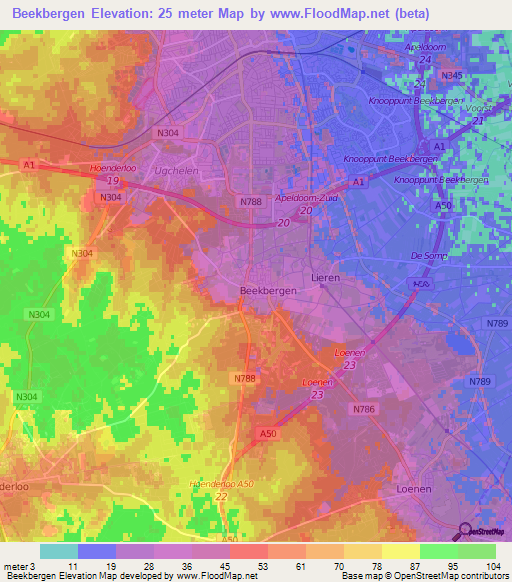 Beekbergen,Netherlands Elevation Map