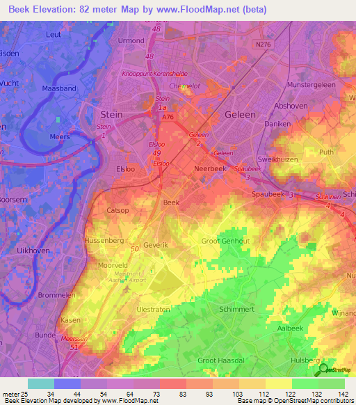 Beek,Netherlands Elevation Map