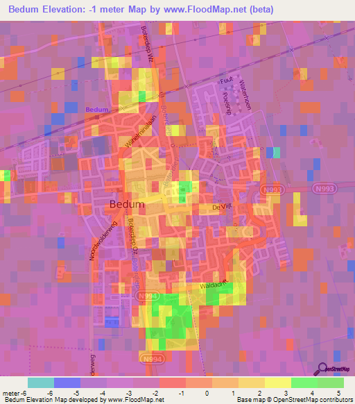 Bedum,Netherlands Elevation Map