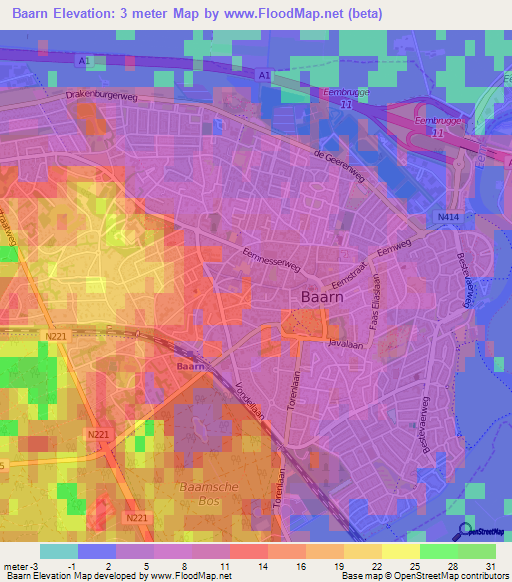 Baarn,Netherlands Elevation Map