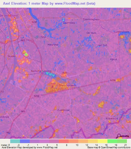Axel,Netherlands Elevation Map