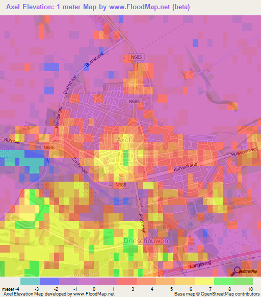 Axel,Netherlands Elevation Map