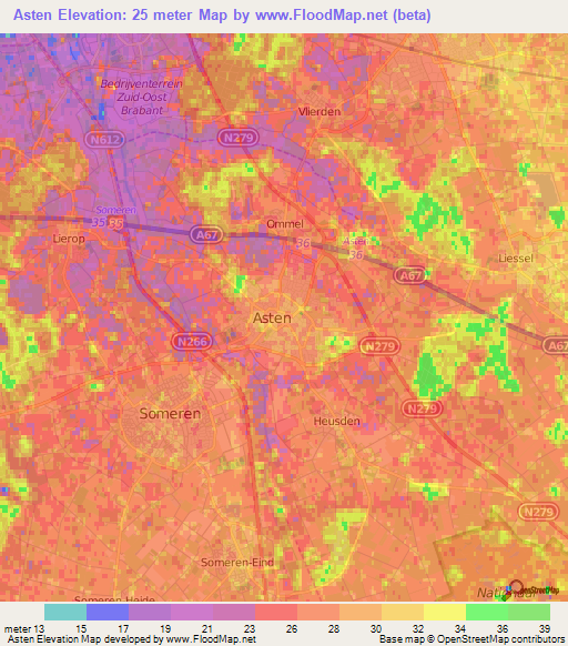 Asten,Netherlands Elevation Map