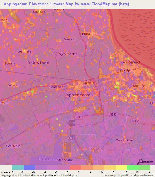 Appingedam,Netherlands Elevation Map