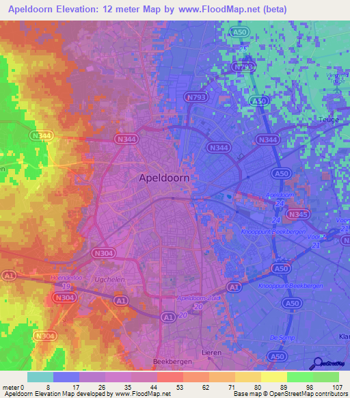 Apeldoorn,Netherlands Elevation Map