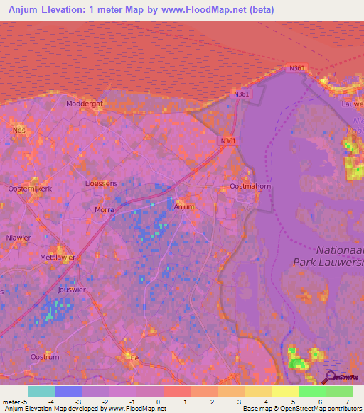 Anjum,Netherlands Elevation Map