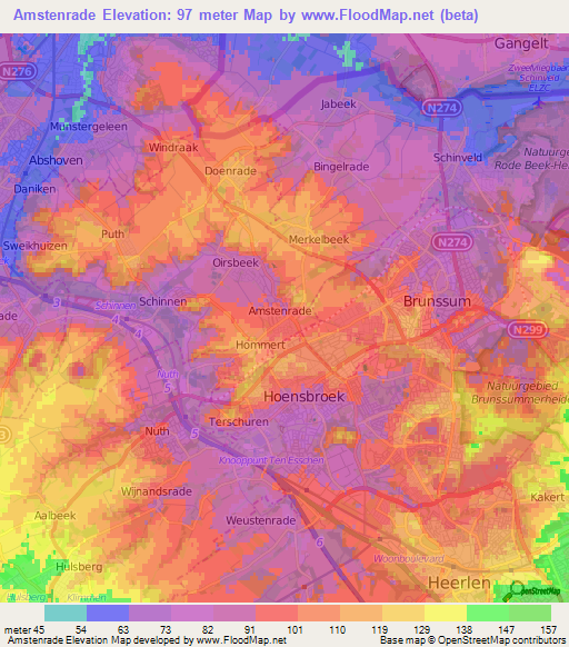 Amstenrade,Netherlands Elevation Map