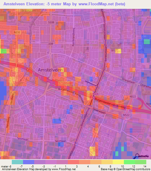 Amstelveen,Netherlands Elevation Map