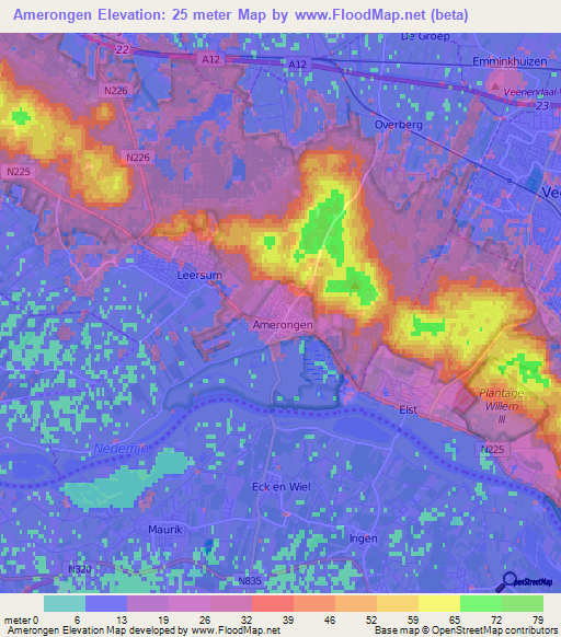 Amerongen,Netherlands Elevation Map