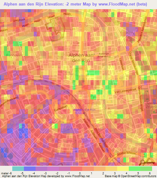 Alphen aan den Rijn,Netherlands Elevation Map
