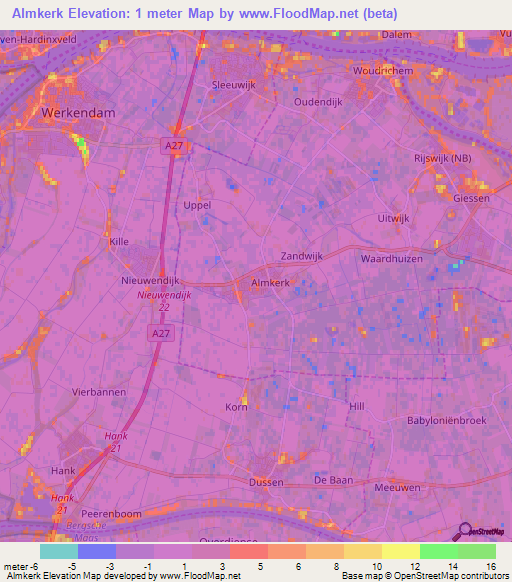 Almkerk,Netherlands Elevation Map