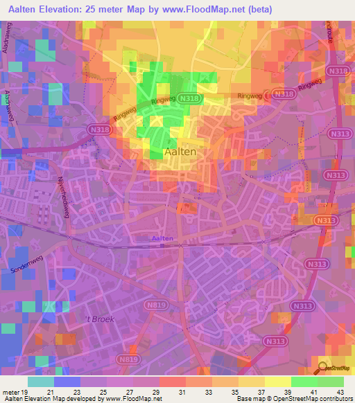Aalten,Netherlands Elevation Map