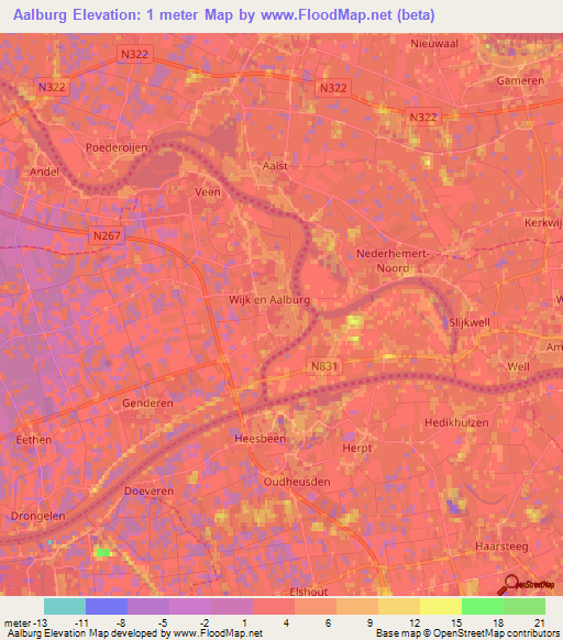 Aalburg,Netherlands Elevation Map