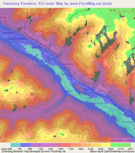 Zwenberg,Austria Elevation Map