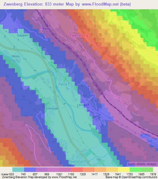 Zwenberg,Austria Elevation Map