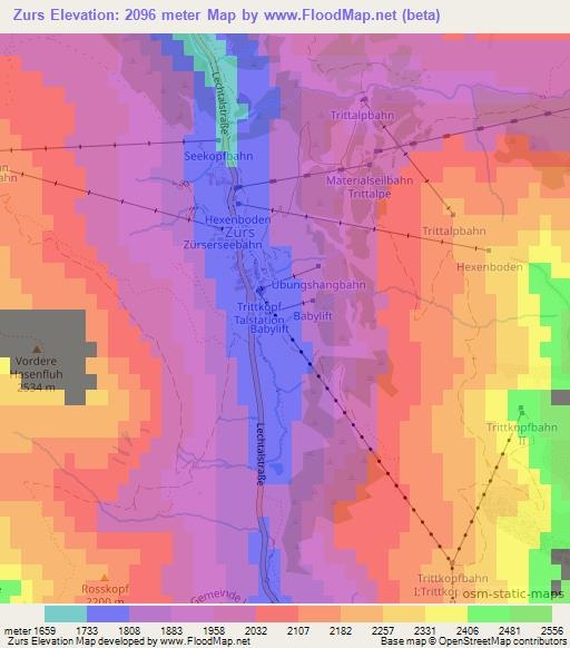 Zurs,Austria Elevation Map