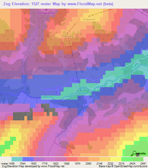 Zug,Austria Elevation Map
