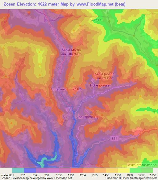 Zosen,Austria Elevation Map