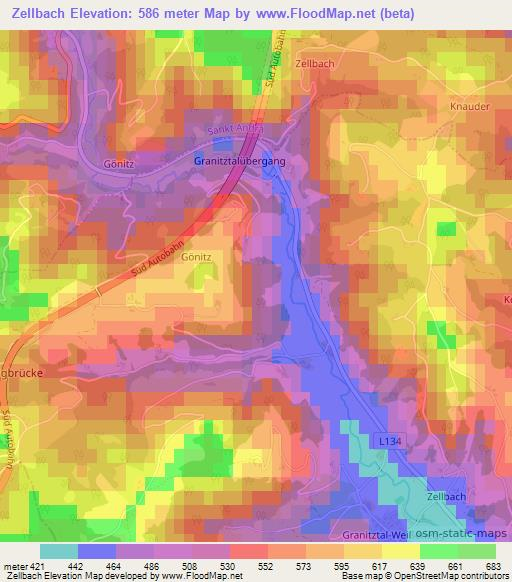 Zellbach,Austria Elevation Map