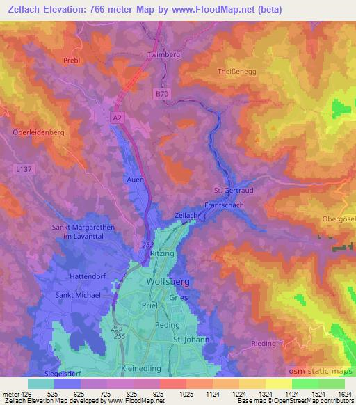 Zellach,Austria Elevation Map