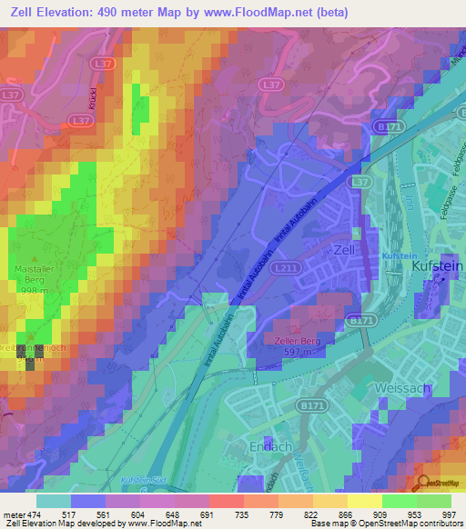 Zell,Austria Elevation Map