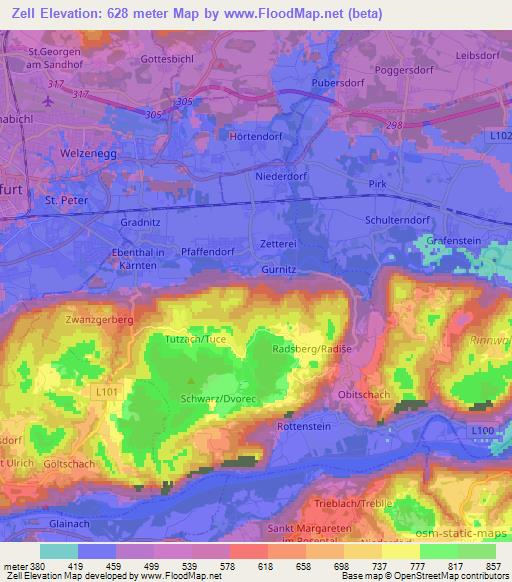 Zell,Austria Elevation Map
